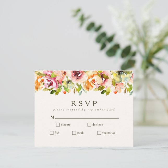 Cartons Réponse Bourgogne Floral Mariage Choix de repas (Debout devant)