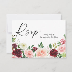 Cartons Réponse Bourgogne & Floral rose pâle 4 avec repas