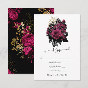 Cartons Réponse Bourgogne - Marsala et Gold Floral Mariage