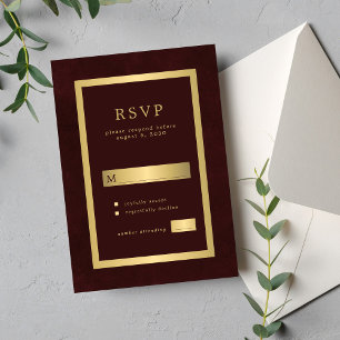 Cartons Réponse Bourgogne or formal mariage typographie moderne