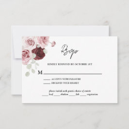 Cartons Réponse Bourgogne rouge bleu rose Mariage floral