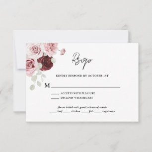 Cartons Réponse Bourgogne rouge bleu rose Mariage floral
