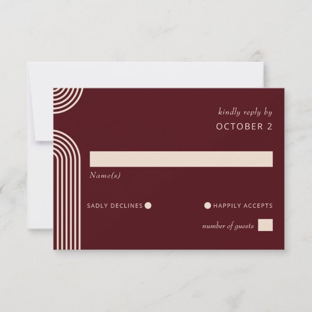 Cartons Réponse Bourgogne Rustique Boho Aronné Mariage moderne (Devant)