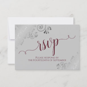 Cartons Réponse Bourgogne sur gris Mariage de calligraphie de dent