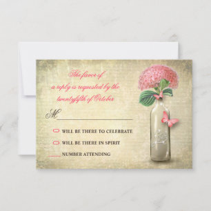 Cartons Réponse bouteille de vin vintage & fleurs roses mariage rs