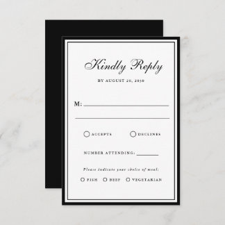 Cartons Réponse Bow Classic Old Money Black & White Wedding