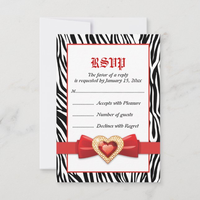 Cartons Réponse Bracelet noir blanc imprimé & mariage bijou rouge  (Devant)