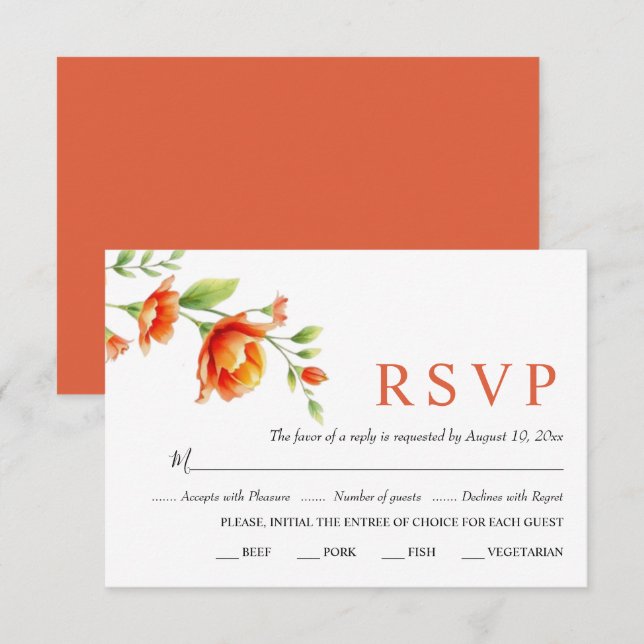 Cartons Réponse Branche aquarelle avec fleurs orange mariage (Devant / Derrière)
