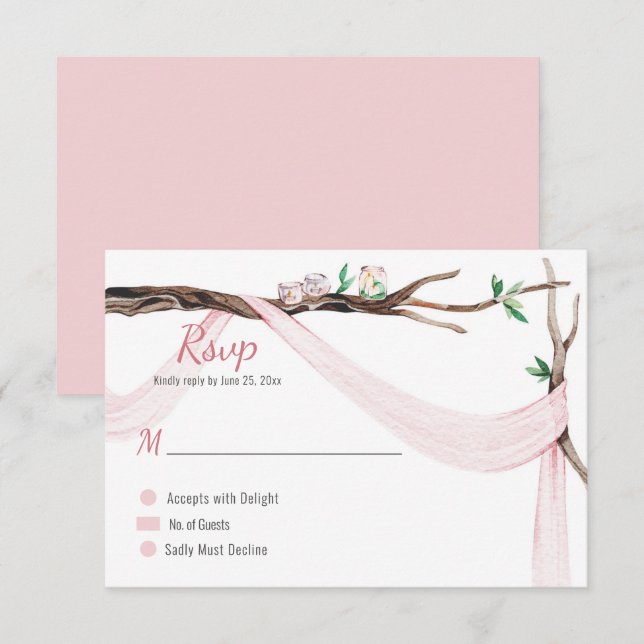Cartons Réponse Branche d'arbre romantique éclectique Blush rose g (Devant / Derrière)