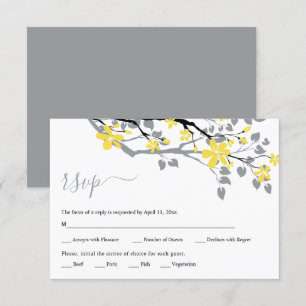 Cartons Réponse Branche grise avec fleurs jaunes mariage floral
