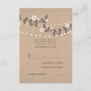 Cartons Réponse Branches florales Chaîne des lumières Mariage Cart