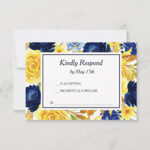 Cartons Réponse Bright Gold Navy Blue Floral Mariage