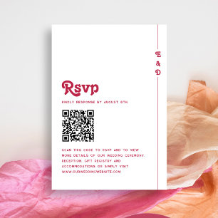 Cartons Réponse Bright Retro Hot Pink Monogramme Mariage QR Code