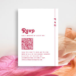 Cartons Réponse Bright Retro Hot Pink QR Code Monogramme Mariage