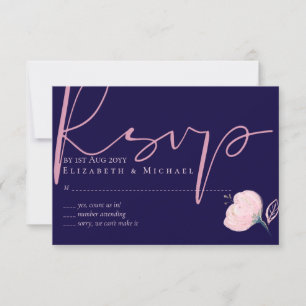 Cartons Réponse Budget de mariage Navy Blue Blush Pink Rosegold