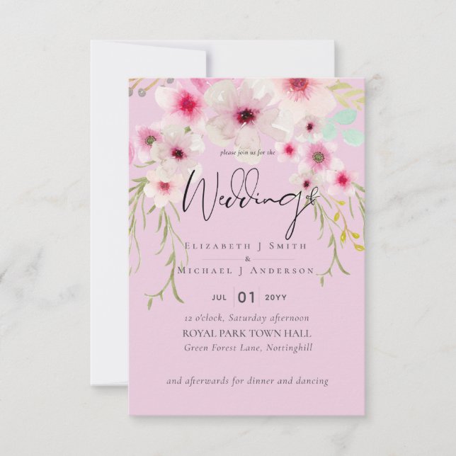 Cartons Réponse Budget du script de Mariage floral rose vif (Devant)