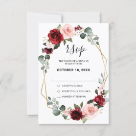 Cartons Réponse Burgundy Blush Floral moderne Mariage géométrique