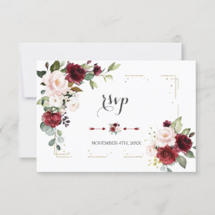 Cartons Réponse Burgundy Blush Floral Parties scintillant  d'or Ma