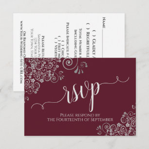 Cartons Réponse Burgundy Élégante calligraphie Argent Frills Maria