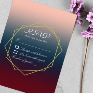 Cartons Réponse Burgundy Navy Blush Ombre Mariage géométrique