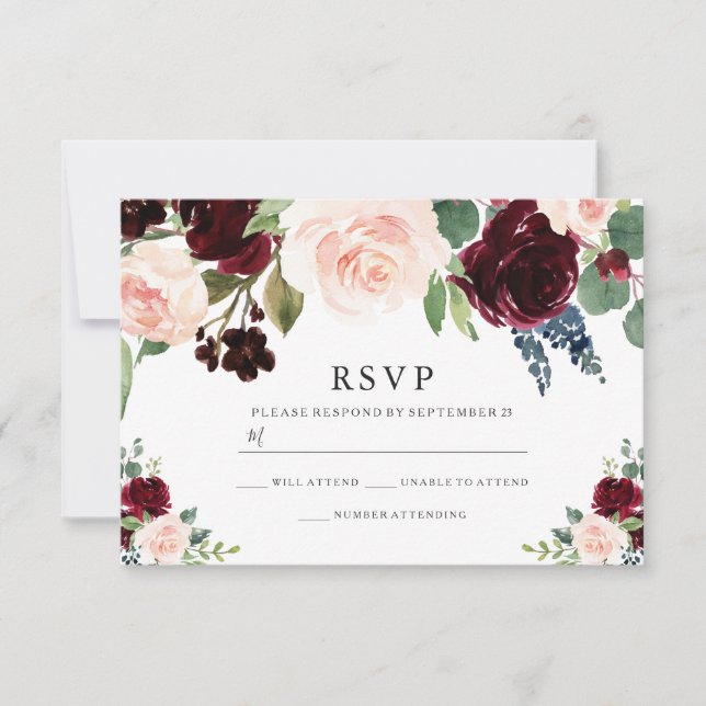 Cartons Réponse Burgundy Red & Navy Bush Mariage (Devant)