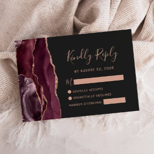 Cartons Réponse Burgundy Rose Gold Agate Mariage Sombre