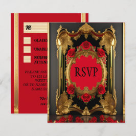 Cartons Réponse Cadre doré aux roses rouges, mariage de style goth