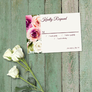 Cartons Réponse Cadre Floral Élégant Rose Pêche Pourpre Blanc