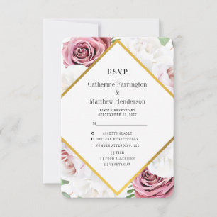 Cartons Réponse Cadre géométrique or Mariage floral rose