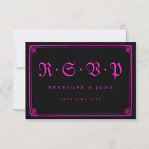Cartons Réponse Cadre gothique Mariage de typographie noire rose