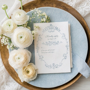 Cartons Réponse Cadre Mariage bleu vintage
