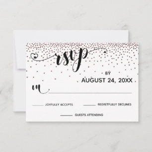 Cartons Réponse Calligraphie avec Coeurs, Rose Gold Confetti
