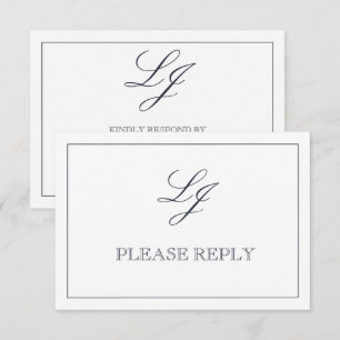 Cartons Réponse Calligraphie Bleue de la marine classique Monogram