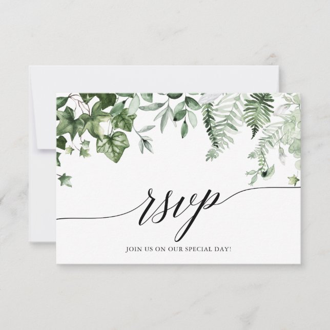 Cartons Réponse Calligraphie Botanique Ivy Greenery Mariage (Devant)