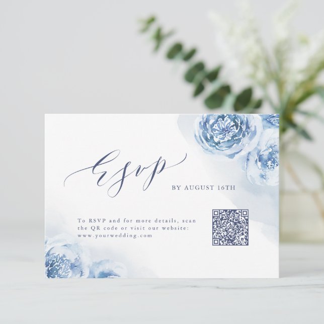 Cartons Réponse Calligraphie élégante bleu poussiéreux code QR flo (Debout devant)