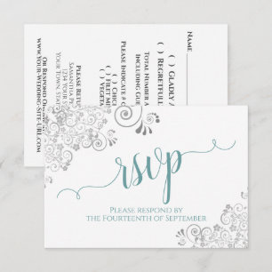 Cartons Réponse Calligraphie Élégante Dentelle Mariage Blanc et Sa