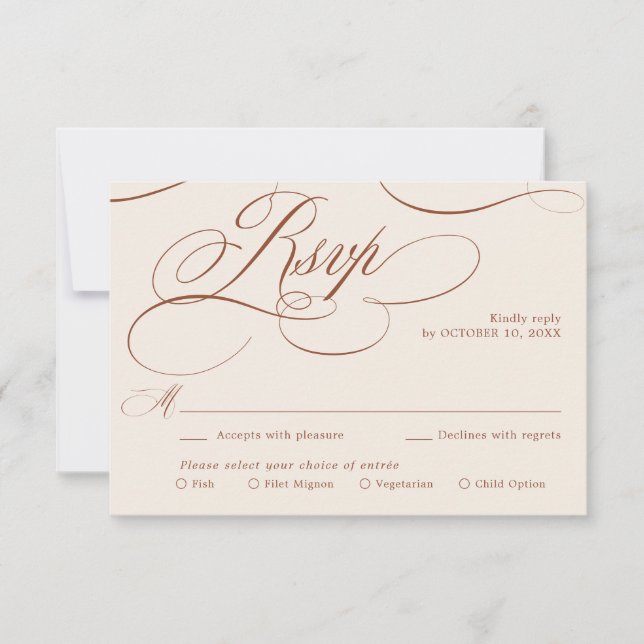 Cartons Réponse Calligraphie moderne Mariage en terre cuite intemp (Devant)