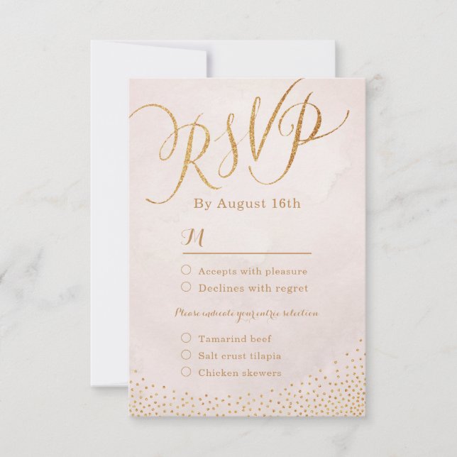 Cartons Réponse Calligraphie or rose moderne de glam blush (Devant)