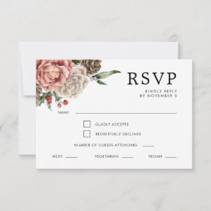 Cartons Réponse Calligraphie rose et pin Floral Mariage d'hiver