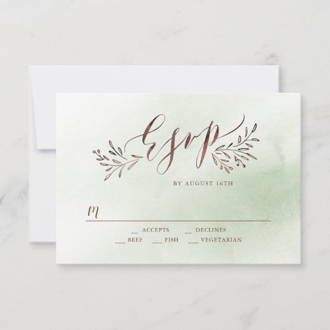 Cartons Réponse Calligraphie verte Sage Mariage fleuri rustique RS (Devant)