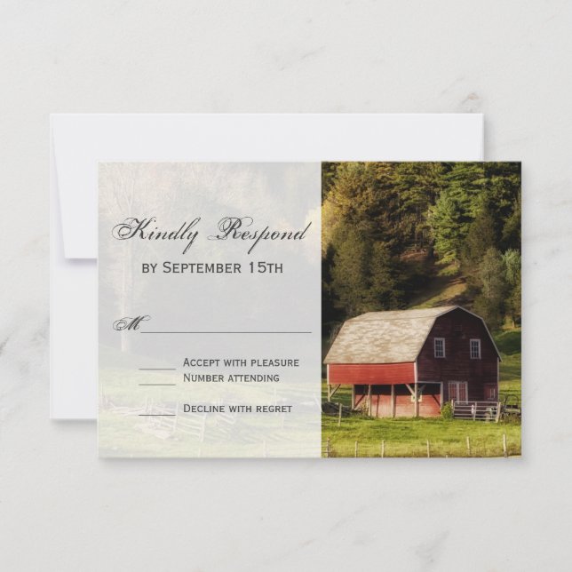 Cartons Réponse Campagne rurale Granges Arbres Mariage rustique Ca (Devant)
