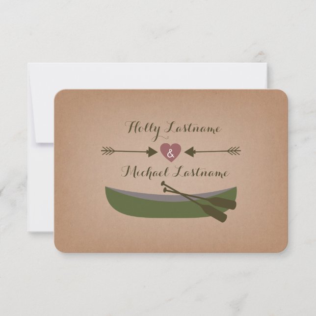 Cartons Réponse Canot Rustique + Flèches Avec Mariage Coeur R.S.V. (Devant)