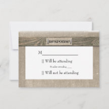 Carte-réponse en bois rustique et toile