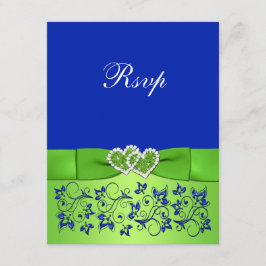 CARTONS RÉPONSE CARTE-RÉPONSE RUBAN IMPRIMÉ CŒURS FLORAUX BLEU VER