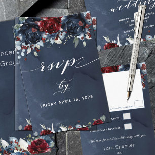 Cartons Réponse Cascading Peony Bourgogne Mariage de la Marine RSV