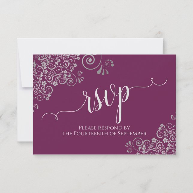 Cartons Réponse Cassis Purple Élégant Calligraphie Lacy Mariage (Devant)