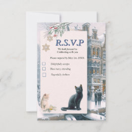 Cartons Réponse Célébrations d'hiver dans la neige, avec Kittens