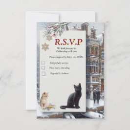Cartons Réponse Célébrations d'hiver dans la neige, avec Kittens
