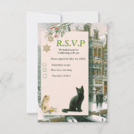 Cartons Réponse Célébrations d'hiver dans la neige, avec Kittens