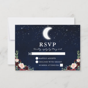 Cartons Réponse Céleste Mariage Blue Sky Moon Stars Floral